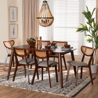 Baxton Studio Dannell Dining Table and 6 Chairs, Gray/Walnut Brown