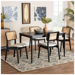 Baxton Studio Dannon Dining Table and 4 Chairs, Cream/Black
