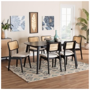 Baxton Studio Dannon Dining Table and 6 Chairs, Cream/Black