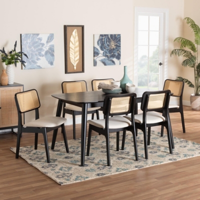 Baxton Studio Dannon Dining Table and 6 Chairs, Cream/Black
