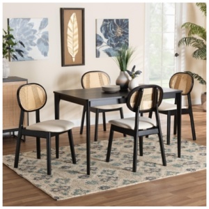 Baxton Studio Darrion Dining Table and 4 Chairs, Cream/Black