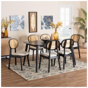 Baxton Studio Darrion Dining Table and 6 Chairs, Cream/Black