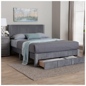 Baxton Studio Elora Queen Platform Bed With 1 Storage, Gray
