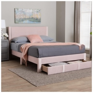 Baxton Studio Elora Queen Platform Bed With 1 Storage, Light Pink