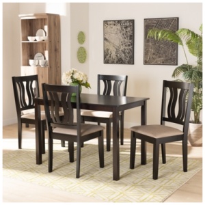 Baxton Studio Fenton Dining Table and 4 Chairs Set , Sand/Dark Brown