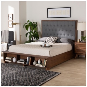Baxton Studio Jalie King Panel Platform Storage Bed, Gray/Walnut Brown