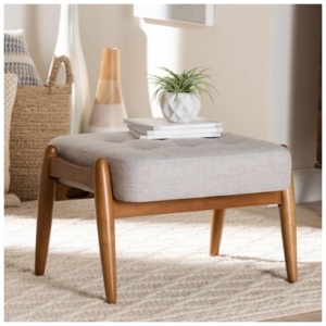 Baxton Studio Jeanine Ottoman Footstool, Gray Beige/Walnut Brown