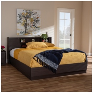 Baxton Studio Larsine Queen Platform Bed With Storage, Wenge Brown