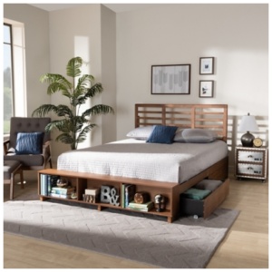 Baxton Studio Milana King Platform Bed With Storage, Walnut