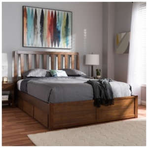Baxton Studio Raurey Queen Platform Bed With Storage, Walnut Brown