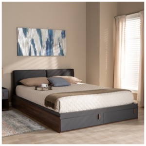 Baxton Studio Rikke Queen Platform Bed With Storage, Gray/Walnut