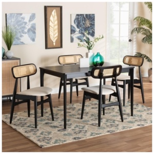 Baxton Studio Tarana Dining Table and 4 Chairs, Cream/Black