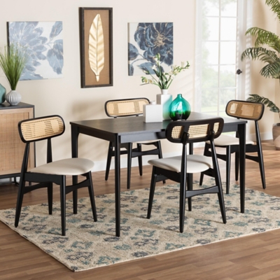 Baxton Studio Tarana Dining Table and 4 Chairs, Cream/Black