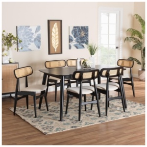 Baxton Studio Tarana Dining Table and 6 Chairs, Cream/Black