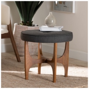 Baxton Studio Theo Ottoman Footstool, Dark Gray/Walnut Brown
