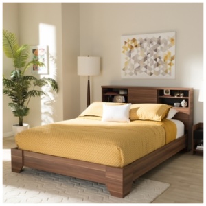 Baxton Studio Vanda Queen Platform Bed With Storage, Walnut Brown