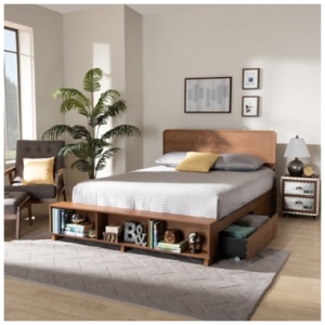Baxton Studio Vita King Platform Bed With Storage, Walnut