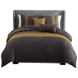 Bebejan Golden Hex 5-Piece Queen Comforter Set, Gray