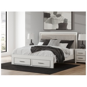 Birmonton King Upholstered Panel Platform Storage Bed, White