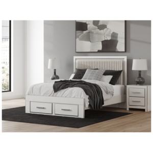 Birmonton Queen Upholstered Panel Platform Storage Bed, White