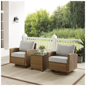 Bradenton Outdoor Swivel Rocker Chairs with End Table, Gray
