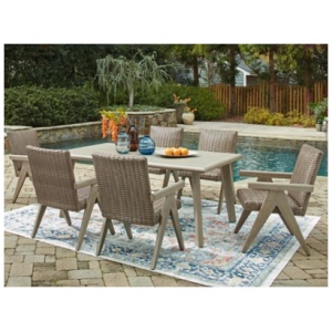 Carisbo Outdoor Dining Table and 6 Chairs, Beige
