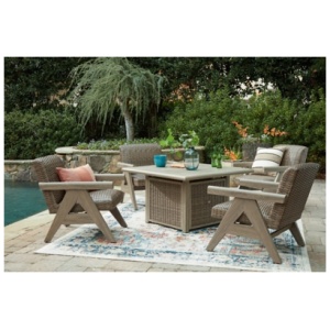 Carisbo Outdoor Fire Pit Table and 4 Chairs, Beige