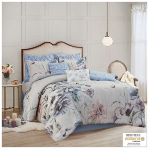 Cassandra California King 8 Piece Printed Comforter Set, Blue