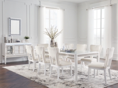 Chalanna Dining Table and 8 Chairs, White