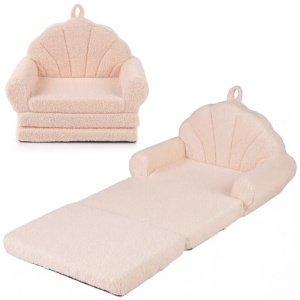 Convertible Kids Sofa 2-in-1 Fold out Toddler Couch Chair-Beige