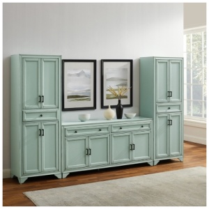 Crosley Furniture Tara 3-Piece Sideboard And Pantry Set, Seafoam Blue