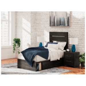 Delmorta Twin Panel Bed with Storage, Dark Gray