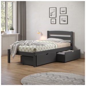 Donco Kids Econo Scandinavian Twin Bed with Dual Underbed Drawers, Dark Gray