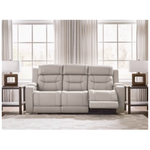 Dreamer Dual Power Leather Reclining Sofa with Audio Seating Leather, Gray