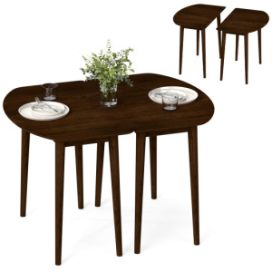 Extendable Oval Dining Table Set with 2 Half-Round Tables for 4-6 People-Walnut