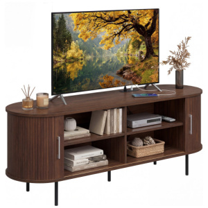 Fluted TV Stand for TVs up to 60" Mid Century Curved Entertainment Center-Walnut