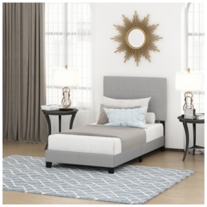Furinno Twin Laval Button Tufted Bed Frame, Gray