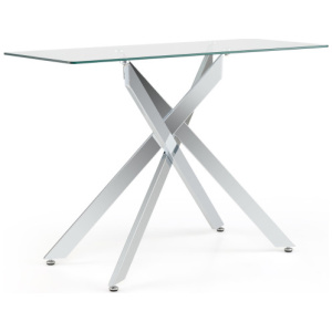 Glass Console Table Modern Entryway Table with Clear Tempered Glass Top-Silver