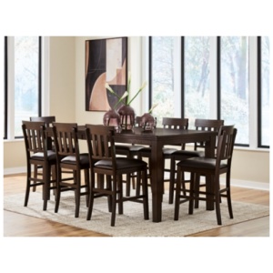 Haddigan Counter Height Dining Table and 8 Barstools, Dark Brown