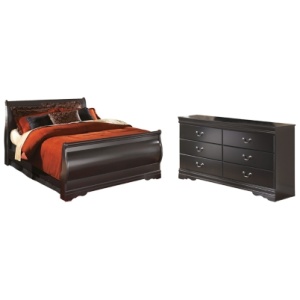 Huey Vineyard Full Sleigh Bed with Dresser, Black