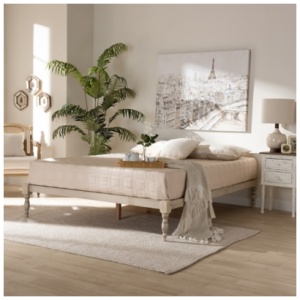Iseline Antique Wood Queen Platform Bed Frame, White