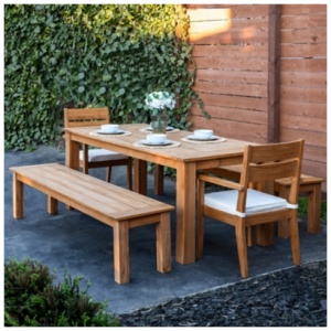 Linon Cary Outdoor Dining Table and 2 Chairs with 2 Benches, Natural