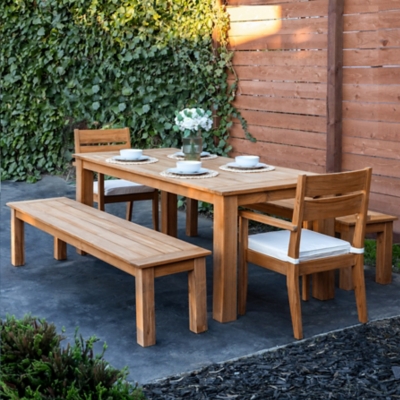 Linon Cary Outdoor Dining Table and 2 Chairs with 2 Benches, Natural