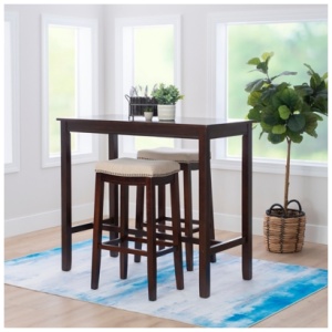 Linon Claridge Bar Height Dining Table and 2 Bar Stools Set, Tan/Brown