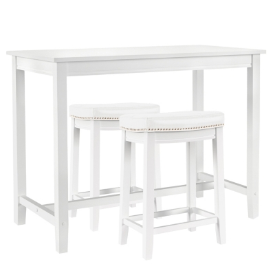 Linon Claridge Bar Height Dining Table and 2 Bar Stools, White/Beige
