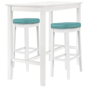 Linon Claridge Bar Height Dining Table and 2 Bar Stools, White/Teal