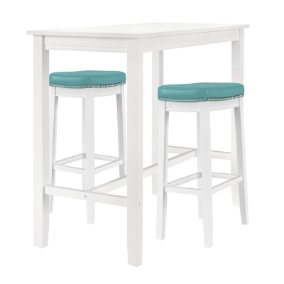 Linon Claridge Bar Height Dining Table and 2 Bar Stools, White/Teal