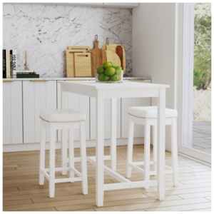 Linon Claridge Counter Height Dining Table and 2 Bar Stools, White/Beige