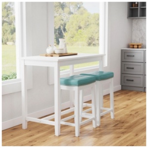 Linon Claridge Counter Height Dining Table and 2 Bar Stools, White/Teal