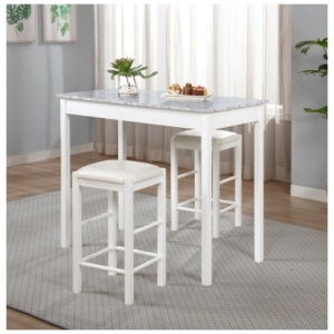 Linon Iris Dining Table and 2 Bar Stools Set, White